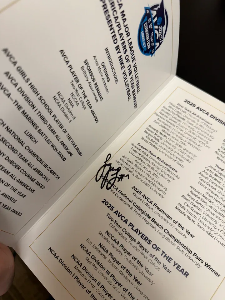 Logan Lednicky Autographed AVCA Banquet Card