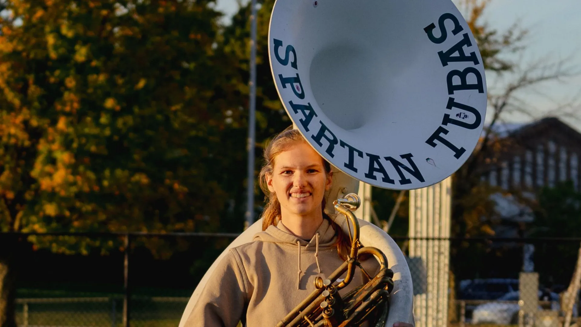 Breaking Barriers: Holly (Nike) Bertram is the first woman section leader of the Spartan Tubas article image about Michigan State Marching Band